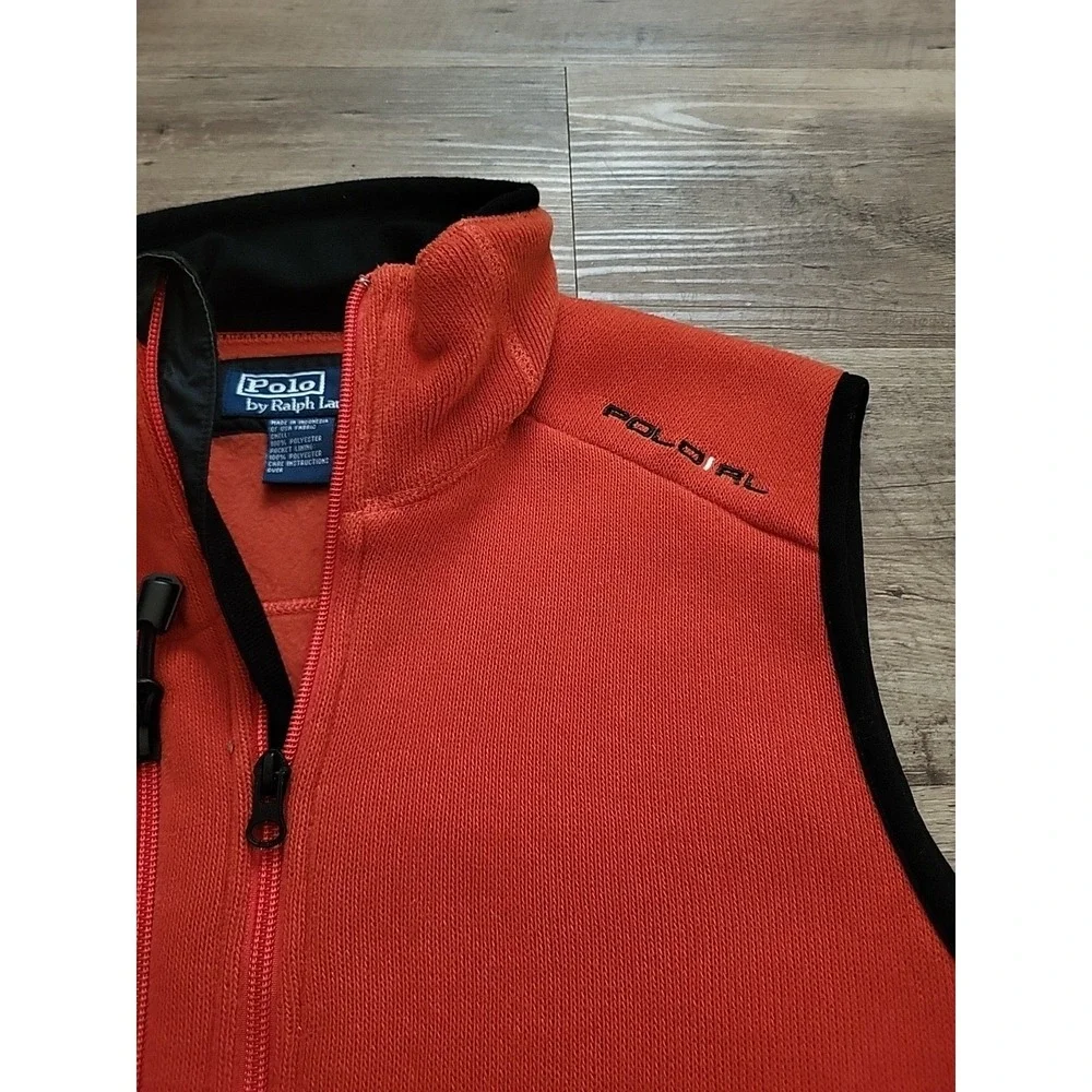 Polo Ralph‎ Lauren Men's Vintage Orange Fleece Full-Zip Vest Small Sleeveless